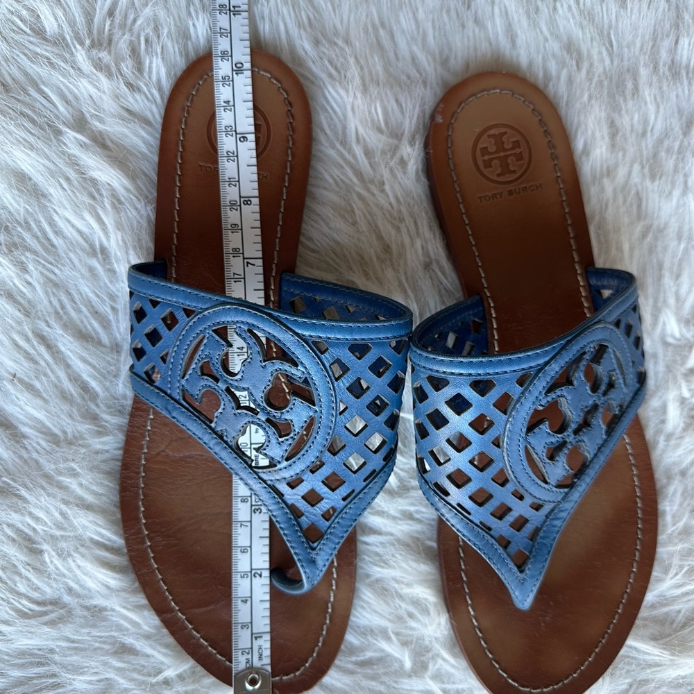 Tory Burch Blue mesh double T logo Sandals cut out flip flop - Picture 11 of 11